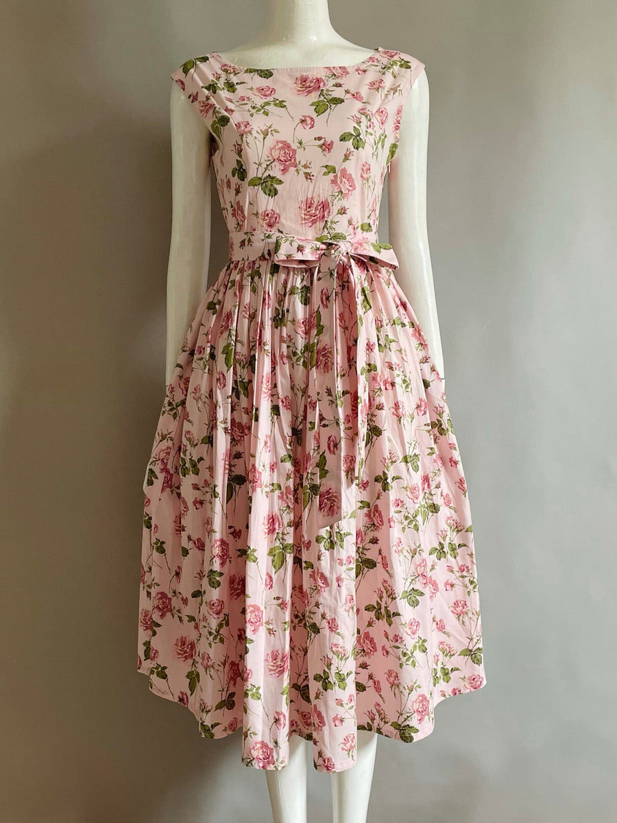 Violet Dress with Sweetheart Neck in Baroque Rose Cotton Cord