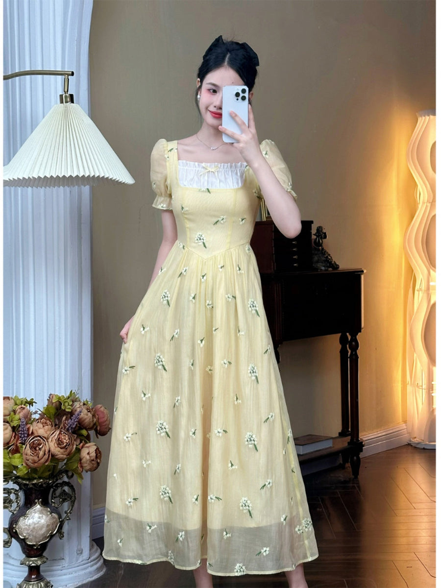 Yellow Puff Sleeve Cottagecore Dress