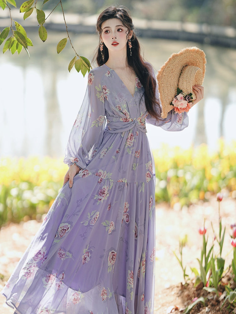 Romantic Lavender Floral Dress– The Cottagecore