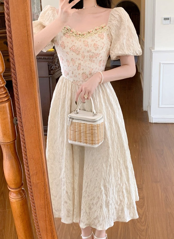 Puffy Sleeve Vintage Floral Dress The Cottagecore
