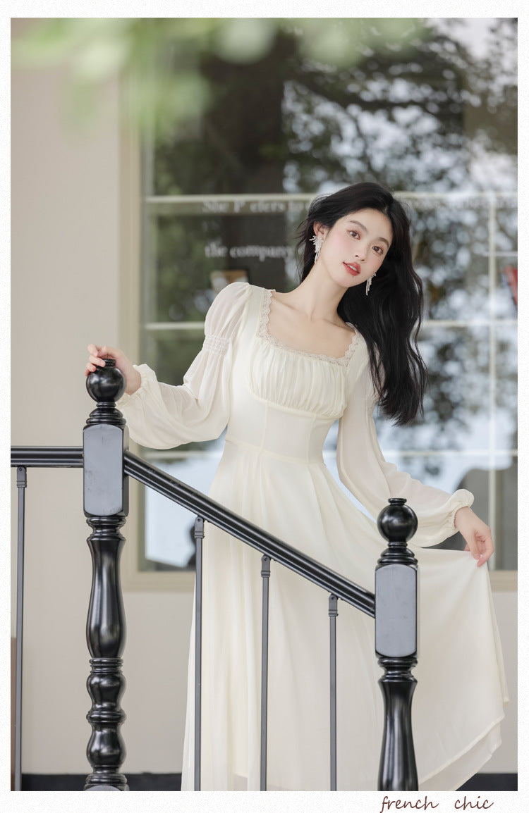 Long Sleeve Square Neckline White Dress The Cottagecore Long Sleeve Square Neckline White Dress The Cottagecore