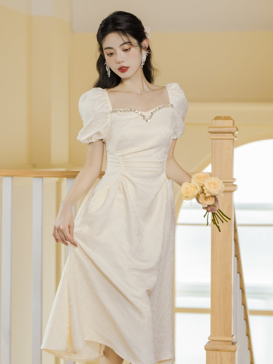 Elegant White Jacquard Dress– The Cottagecore