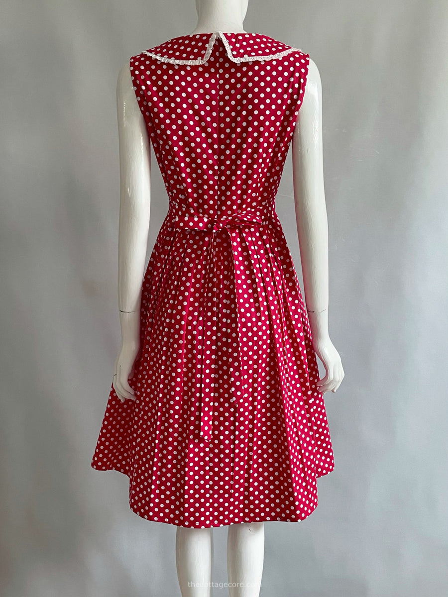 red vintage polka dot dress Red Polka Dot Vintage Dress With Pockets– The Cottagecore
