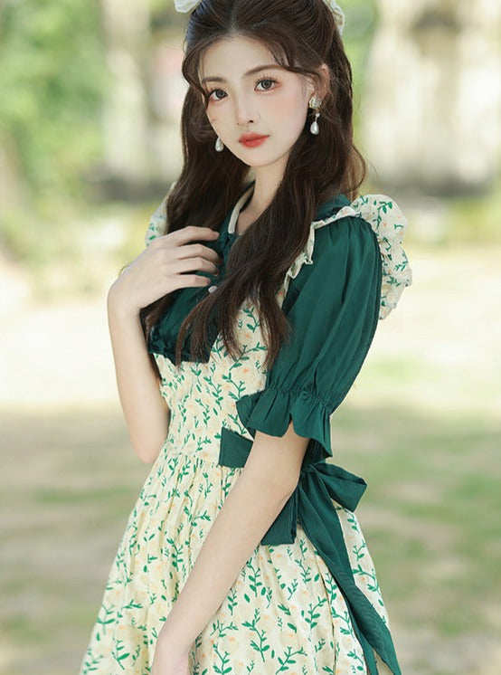 Fake 2pcs Ruffled Collar Lace Up Dress