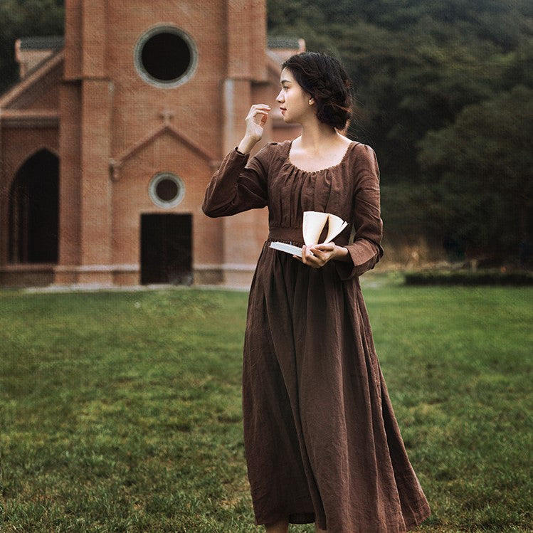 100% Linen High Waist Dress The Cottagecore