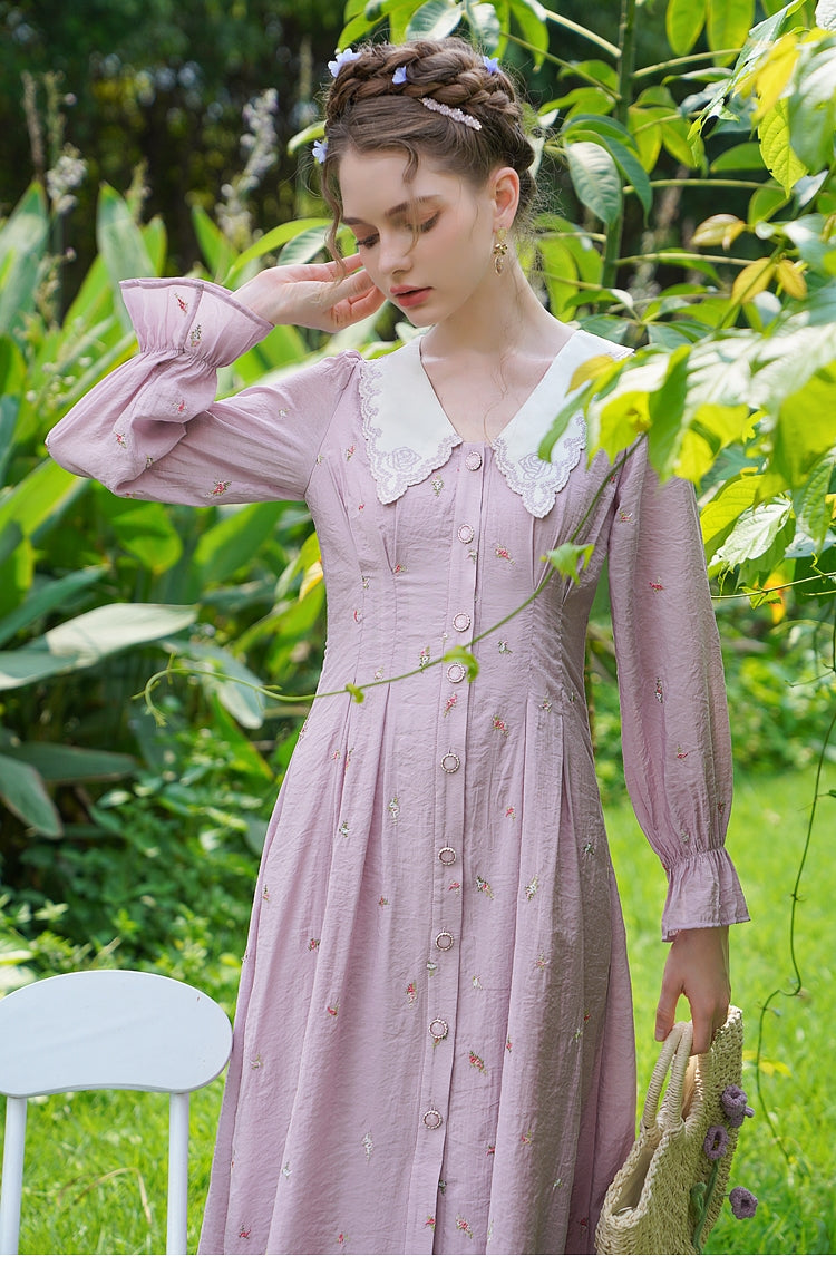 Embroidered Rose Collar Romantic Dress The Cottagecore