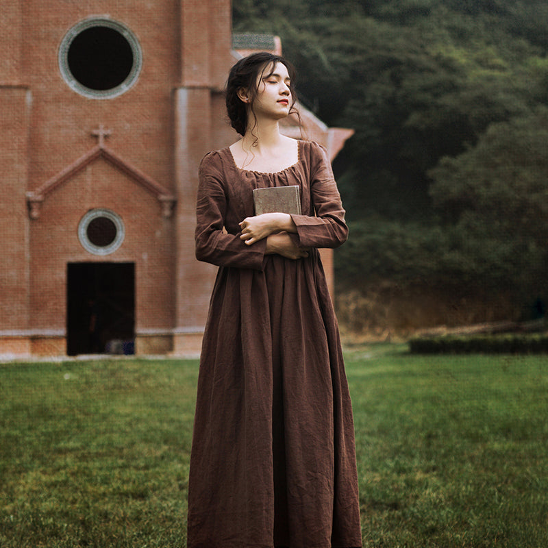 knee length dresses for ladies 100% Linen High Waist Dress– The Cottagecore