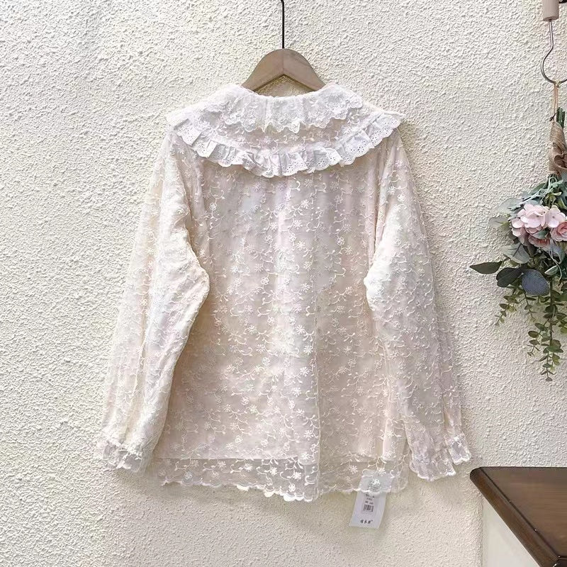 Fleece Lined Lace Embroidered Blouse