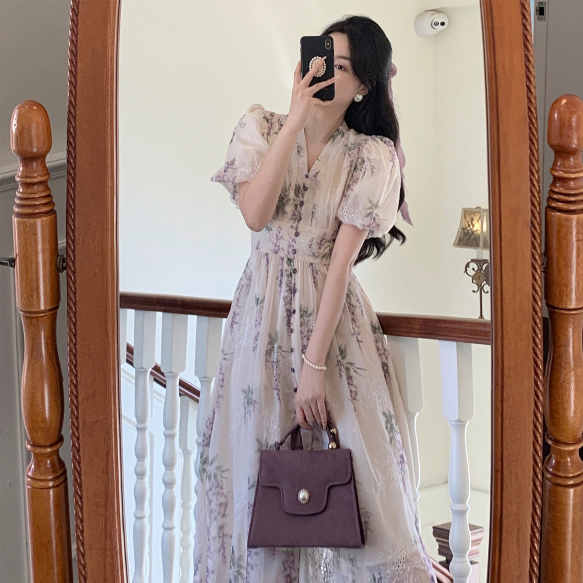 Cottagecore V Neck Puffy Sleeve Dress– The Cottagecore