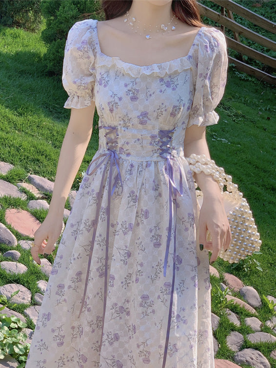 Fairy Floral Print Lace Up Dress The Cottagecore Fairy Floral Print Lace Up Dress The Cottagecore