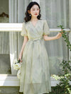 V Neck Puffy Sleeve Dress