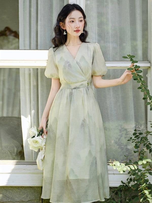 V Neck Puffy Sleeve Dress– The Cottagecore