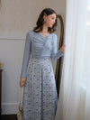 Romantic Frilled Knit Top + Lace Decorated Skirt (Faux Pearl Chain Included)