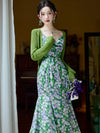 Romantic Neck Floral Slip Dress + Cardigan