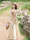 Printed Mermaid Slip Dress + Cardigan 2Pcs Set