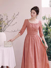 Lace Trim Neck Cotton Pink Dress