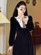 Vintage Black Long Sleeve Velvet Dress