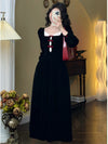 Vintage Square Neck Long Sleeve Velvet Dress