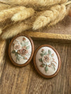Hand Embroidered Wood Frame Brooch