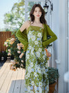 Spring Vibe Crocheted Flower Slip Dress + Green Cardigan
