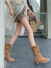 Hollow-Out Stars Cowhide Leather Boots