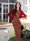 Retro Drawstring Plaid Dress + Knit Cardigan