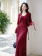 Elegant 3D Floral Knitted Dress + Cardigan 2pcs Set