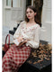 Romantic Ruffled Sleeve Embroidery Shirt + Plaid Fishtail Skirt 2pcs Set