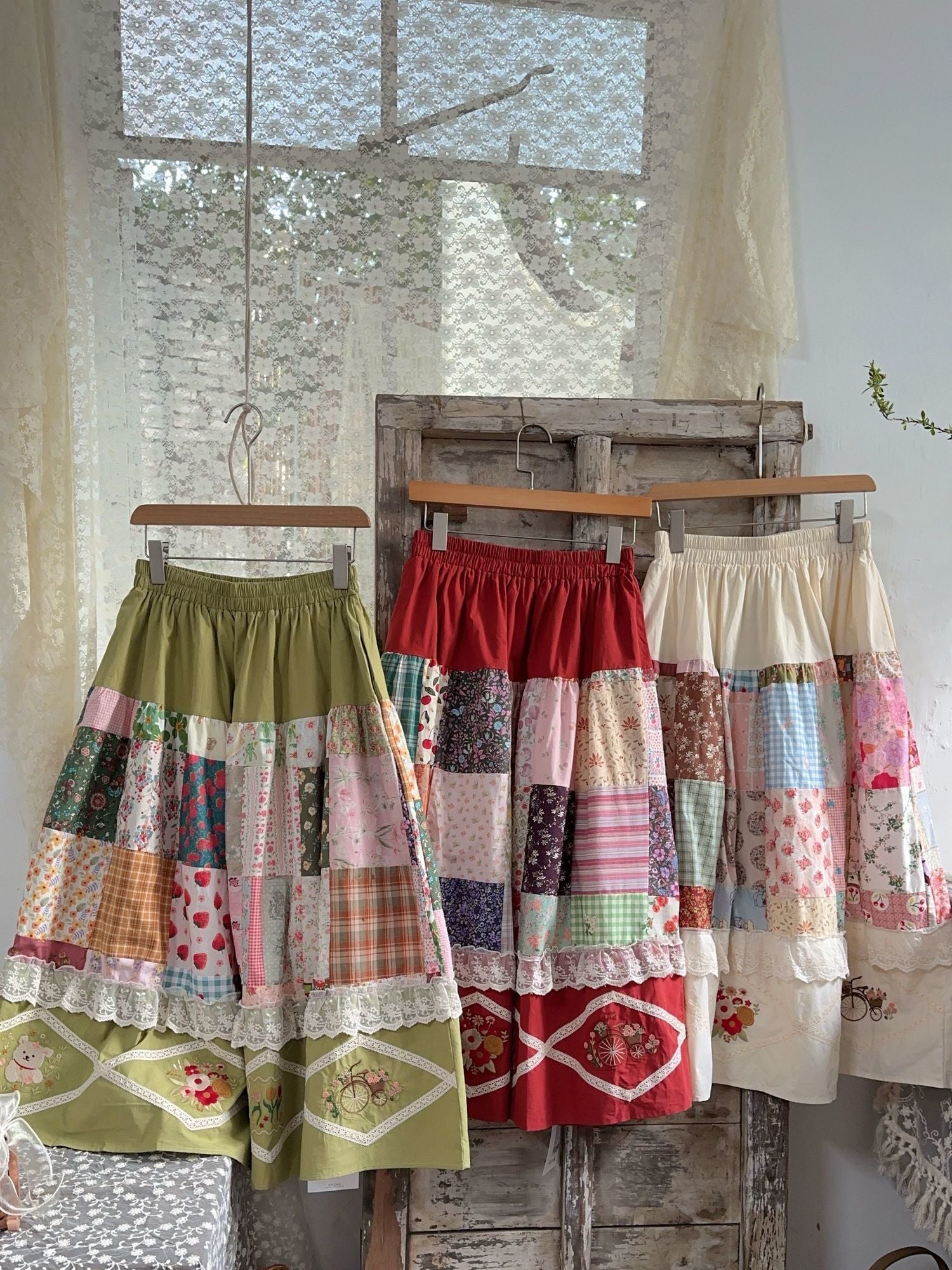 Cute Embroidered Patchwork Skirt– The Cottagecore