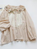 Cute Linen Dot Embroidered Blouse