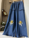 Cute Flower Embroidered Denim Pants