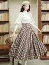 Mock Neck Top +Plaid Skirt 2pcs Set