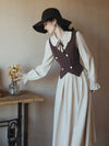 Vintage Vest +Long Sleeve Dress 2pcs Set