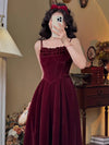 Frilled Neck Vintage Velvet Slip Dress