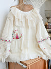 Ruffled Collar Embroidered Fleece Top