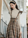 Bottom Shirt + Plaid Pinafore Skirt 2pcs Set