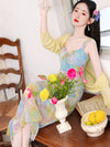Romantic Print Dress + Cardigan 2pcs Set