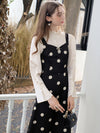 Polka Dot Overall Dress + Frilled Collar Top 2pcs Set