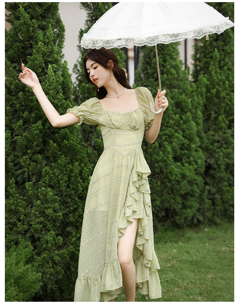 Romantic Square Neckline Ruffled Slit Dress– The Cottagecore