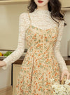 Vintage Lace Top + Floral Dress 2pcs Set