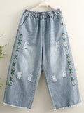 Embroidered Wide Leg Jeans