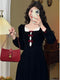 Vintage Square Neck Long Sleeve Velvet Dress