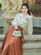 Vintage Satin Blouse + Skirt 2pcs Set