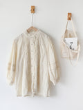 Stand Ruffled Collar Cotton Blouse