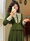 Lace Decorated Velvet Faked 2pcs Dress