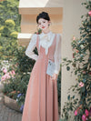 French Tie Neck Long Sleeve Dress