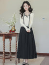 Romantic Lace Trim Knit Cardigan + Vest + Long Skirt 3pcs Set