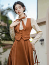 Vintage Shirt + Striped Vest + Skirt 3pcs Set