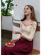 French Embroidery Floral Neck Top +Wine-red Skirt 2pcs Set