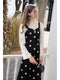 Polka Dot Overall Dress + Frilled Collar Top 2pcs Set